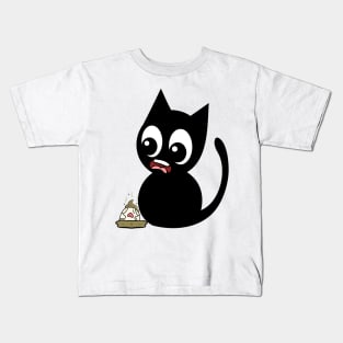 Funny black Cat steps on a dirty diaper Kids T-Shirt